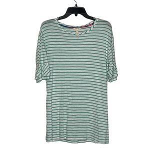 Matilda Jane Tunic T-Shirt Top Size Small White With Green Stripes Flare Sleeves